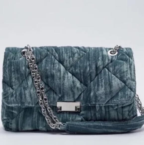 ZARA Quilted Velour Shoulder Bag NWOT - Picture 6 of 8
